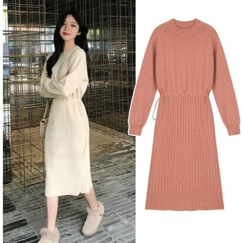 Japanese Sweater Womens Loose Outer Wear 2020 New Pullover Lazy Wind Long Knitted Dress Autumn and Winter Cocoon Type