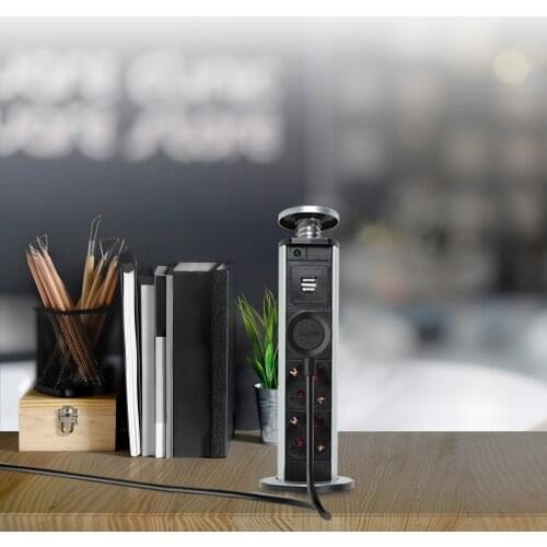 Retractable Pop Up Kitchen Desktop Socket with 3 Power Socket 2 USB Charging Port