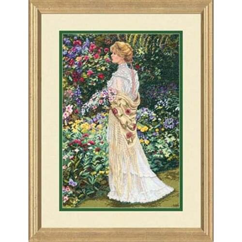 Top Quality beautiful nostalgic counted cross stitch kit dimensions 35119 In Her Garden lady woman girl