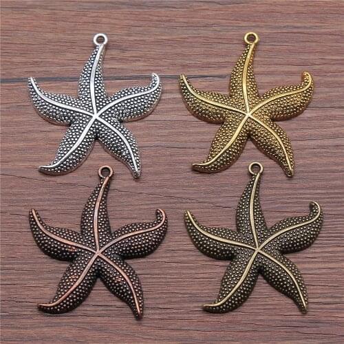 WYSIWYG 2pcs 50x43mm 3 Colors Antique Gold Antique Silver Color Antique Bronze Big Stafish Charm Pendant Large Starfish Pendant