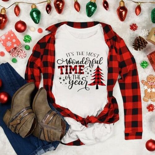 Women Christmas Tree Leopard plaid Printed t shirt Funny Harajuku Short Sleeve t-shirt White Tshirt vogue Tops christmas clothes