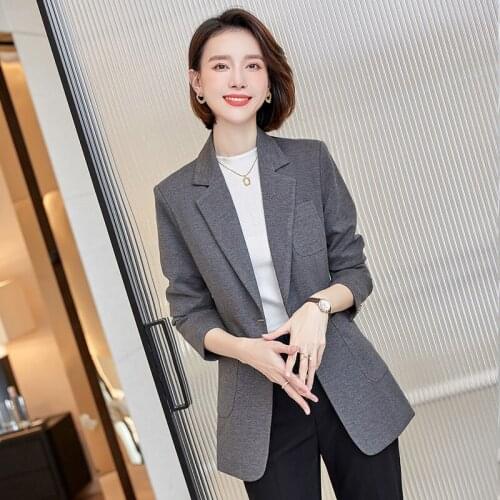 Plus size womens jacket solid color button suit coat lapel coat cardigan coat womens spring and autumn long sleeve coat wo