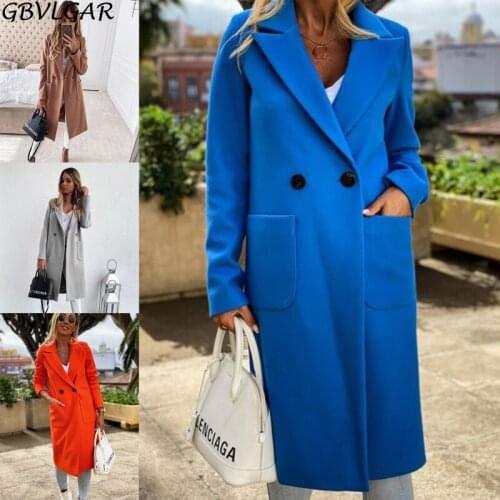 Women Long Sleeve Pocket Vintage Outerwear Plus Size 3XL Coat Winter Wool Double-breasted Jacket Office Ladies Trench Streetwear