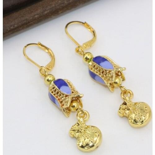 Bohemia style charms enamel drop dangle earrings for women long drop gold-color carved cloisonne elegant new jewelry B2583