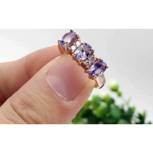 Natural blue tanzanite gem ring Natural gemstone ring S925 sterling silver ring trendy Elegant array women party gift Jewelry