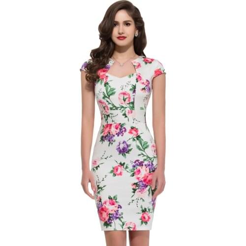 Grace Karin Dresses Retro Vintage Cotton Hips-Wrapped knee length floral polka dot slim party Bodycon Pencil Dress women vestido