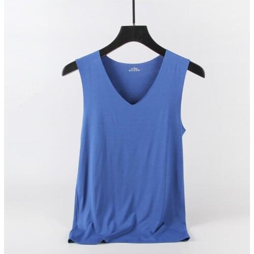 2021Summer Modal Mens Vest Ice Silk Seamless Vest Mens Sports Stretch Youth V-neck Bottoming Shirt Mens Tank Top Men Clothing