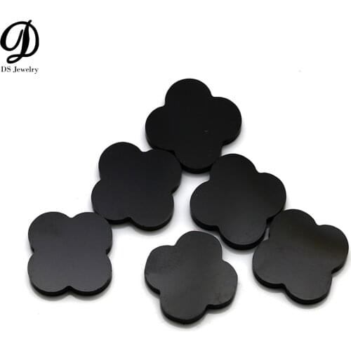 11x11X2MM Four Leaf Clover Natural Black Agate For Jewelry
