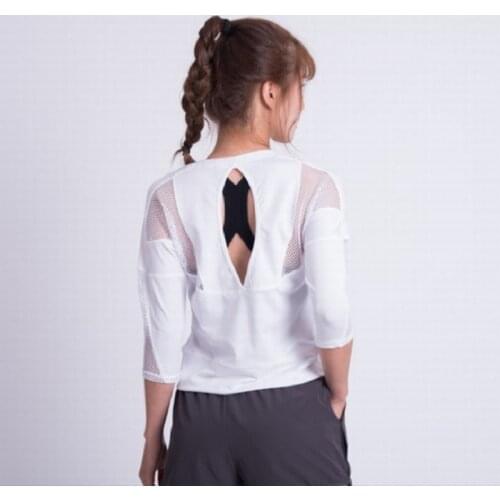 2019 Sexy Mesh Yoga Tops Sports shirt Hollow out Sportswear Running Woman Gym Top Athletic t shirts Fitness Clothing For Women