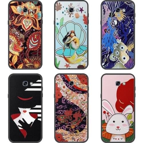 3D Emboss Relief Case For Samsung Galaxy A7 2017 Phone Cover Black Softness TPU Silicone Back Bumper