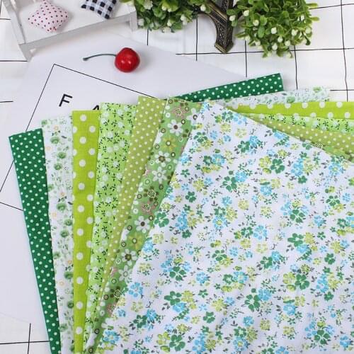 7Pcs 25x25cm Green Mixed Cotton Fabric Printed Cloth Sewing Fabrics For Patchwork Needlework DIY Handmade Accessories