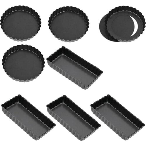8 Pcs Non-Stick Quiche Tart Pans(Round&Rectangle)with Removable Bottom,Fluted Tart Tin for Fruit Pie Cake Biscuit Baking