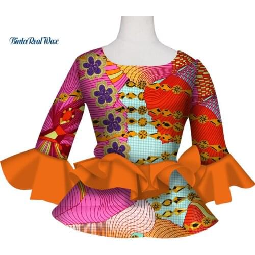 Africa Women Shirt African Print Top for Women Bazin Riche Ruffles Sleeve Top 100% Cotton Dashiki Causal African Clothing WY6991