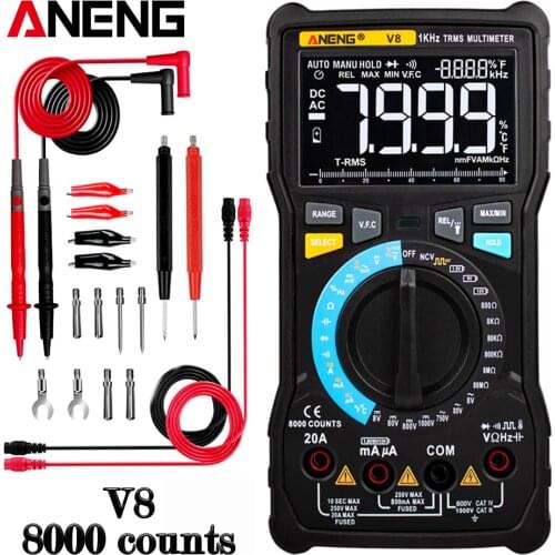 ANENG V8 Digital Multimeter Profesional True RMS 8000 Counts Transistor Tester Analog Transistor Display Electrical DC/AC Meter