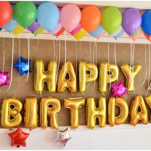 Free Shipping 16" Glod/Sliver 13pcs= HAPPY BIRTHDAY Foil Letters Balloons Kids Birthday Party Decorations Letter Balls Supplies