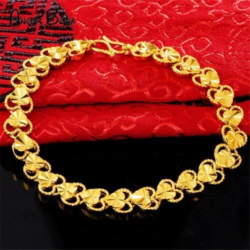 Lady Gold Color Bracelet Vietnam Love Hand Chain New Romantic Gold Heart Charm Bracelet for Women Gold Color No Fade jewellery