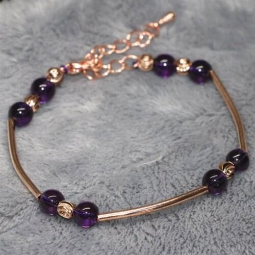 Original Design Purple Electroplate Crystal Bracelets 6mm Round Beads Rose Gold-color Accessories Charms Jewelry 7.5inch B2145