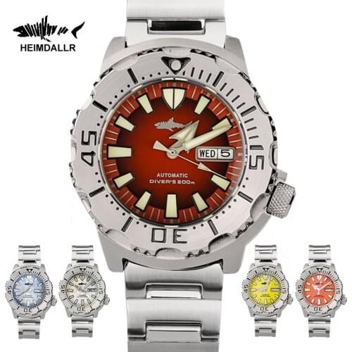 Heimdallr New Version Monster Watch Red Dial C3 Luminous NH36 Automatic Watch Waterproof 200m Diver Mechanical Wristwatches Men