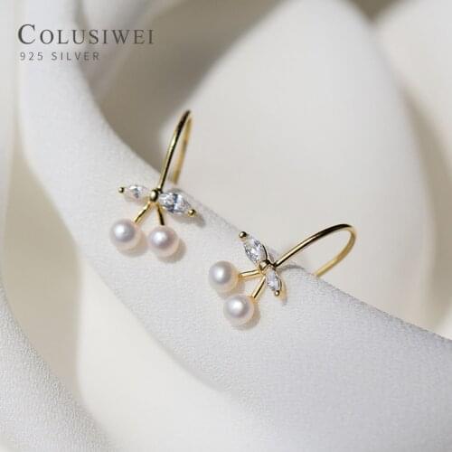 Colusiwei Genuine 925 Sterling Silver Cherry Exquisite Dangle Earrings for Women Clear CZ Pearl Hook Earrings Luxury Jewelry