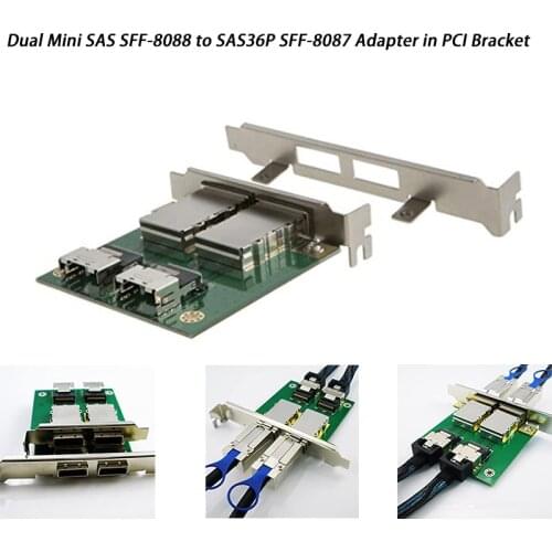 Dual Mini SAS SFF-8088 to SAS36P SFF-8087 Adapter in PCI Bracket