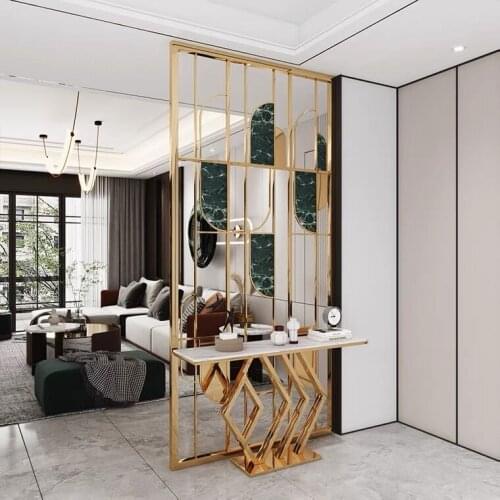 Stainless Steel Screen Light Luxury Entrance Partition Screen Marble Rock Slab Porch Living Room Partition Decoration
