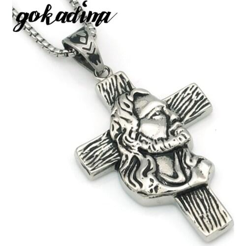 Gokadima Fashion Get Together Silver Color Stainless Steel Jesus Cross Men Jewelry Party Gift Pendant Necklace For Man WP068