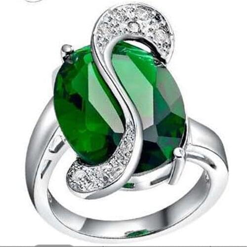 Exquisite Green Oval Zircon Single Ring for Women Engagement Party Wedding Jewelry Hand Accessories Size 6-10