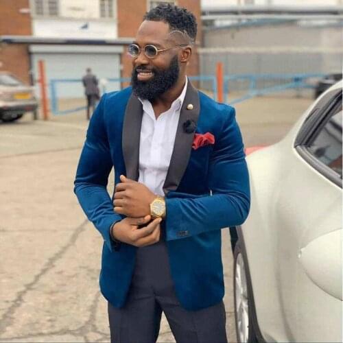 3 Pieces Velvet Mens Suits Slim Fit Wedding Grooms Tuxedos Shawl Lapel Formal Blazer Tailored Prom Suit (Jacket+Vest+Pants)