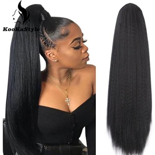 KookaStyle Drawstring Ponytail Hair Synthetic Long Afro Kinky Curly Ponytail Extension for Women Black Clip in Ponytail Hair