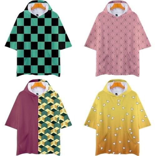 Demon Slayer Kimetsu No Yaiba Tanjiro Kamado Cosplay Costume Printing Short Sleeve Hoodie Unisex T Shirt