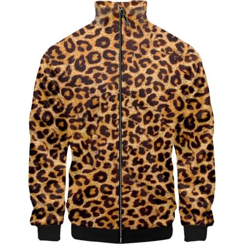 OGKB Leopard Print New Fashion 3d Stand Collar Hoodie Men Women Zipper Hoodies Jackets Long Sleeve Sport Unisex 3D Sweatshirts