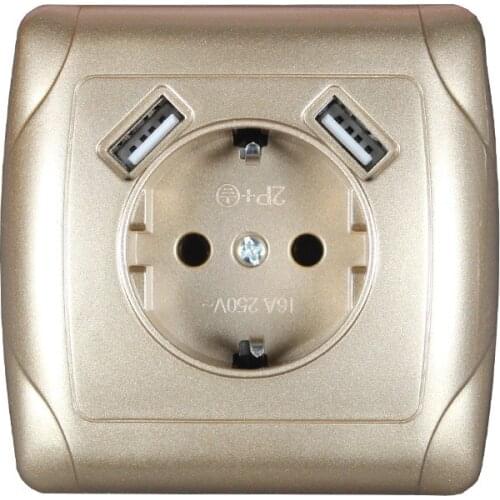 USB Wall Socket Free shipping Double USB Port 5V 2A Usb enchufes para pared prise high quality usb murale GOLD color A2-01J