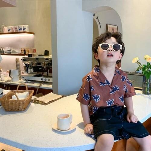 2021 new girls boys printed shirt cotton summer short sleeve kids top