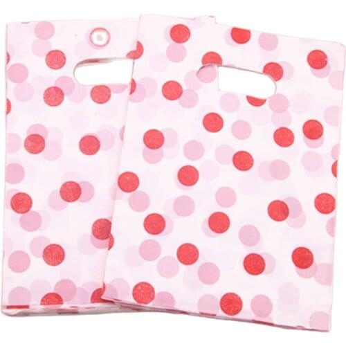 2017 New Style Wholesale 100pcs/lot 15*20cm Fashion White Plastic Shopping Bags With Red Dot Clothing Packaging Bags