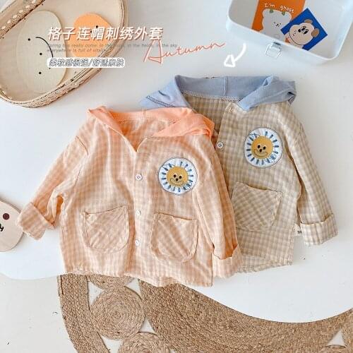 Autumn New Kids Boys and Girls Plaid Hooded Jacket