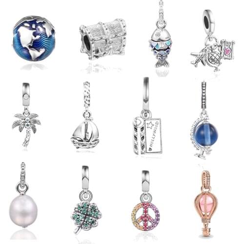 2021 Summer New Fits Pandora Bracelet Charms Original 925 Sterling Silver Blue Globe Fish Balloon Beads for Jewelry Making
