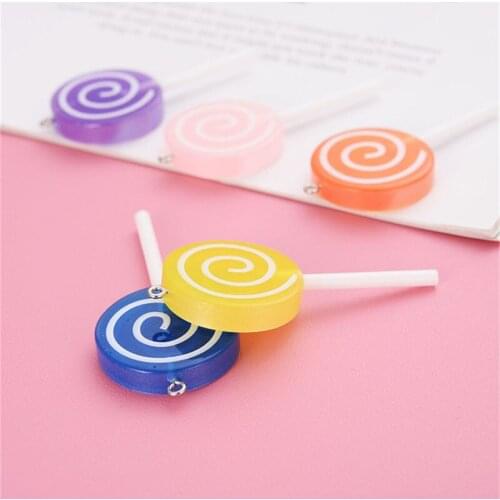 Julie Wang 8PCS Resin Lollipop Charms Random Mixed Colors Cartoon Candy Artificial Food Pendant Jewelry Making Accessory Decor