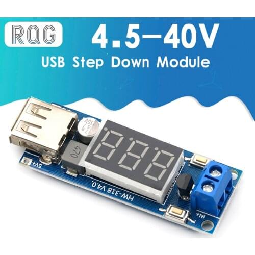 DC 4.5-40V to 5V 2A USB Charger LED Step-down Buck Converter with Voltmeter Module Low Power Consumption Automatic Protection