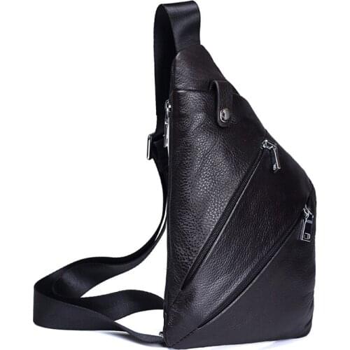 Simple Mens Chest Pack Bags Men Single Shoulder Bags genuine leather black Casual Anti Theft Chest Bag Men Casual Messenger Bag