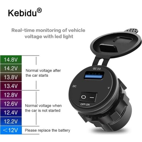 Kebidu 12-24V QC3.0 Fast Single USB Car Charge Cigarette Lighter Splitter Charger Adapter Socket for Car Truck Motorcycle