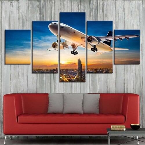 Airplane Still Life Canvas Painting City Twilight Landscape Wall Picture for Living Room Decoration Posters and Prints Wall Art
