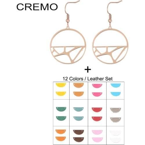 Stainless Steel Round Drop Earrings For Girls Reversible Leather Earrings Love Female Jewelry Fashion Earring 2020