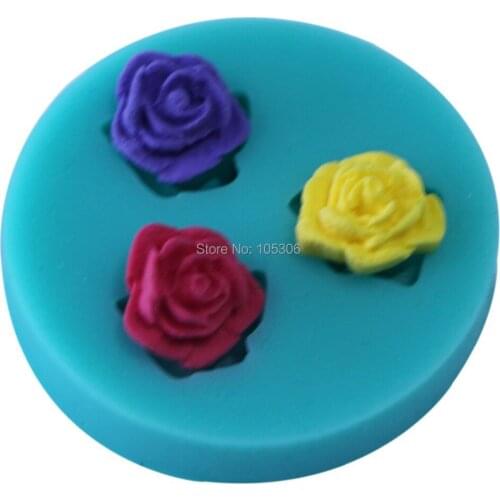 Soap Cupcake Fondant Silicone Cake Mold 3 Small Rose Flower Shaped Moldes De Silicona For Paste Americana Color Green