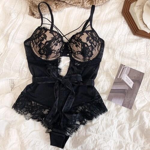 Sexy lace one-piece sutyen gathers the breast milk adjustment anti-sagging bodysuit perspective body shaping sleepwear