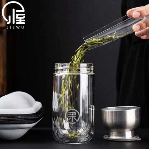 JIEWU Japanese Style Portable Travel Glass Tea Set One Pot And Two Cups Glass Tea Set New Go Out Essential Tea Set Accessories
