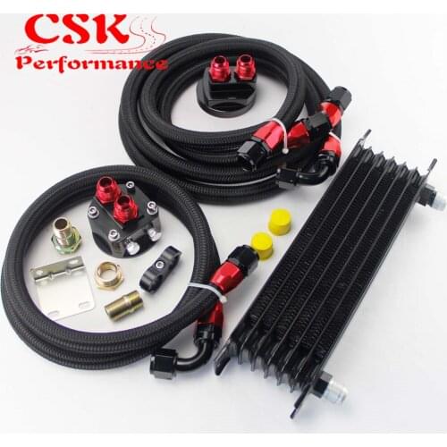 UNIVERSAL 7 ROW AN-10AN UNIVERSAL ENGINE TRANSMISSION OIL COOLER KIT 7 ROWS TRUST TYPE BLACK + FILTER RELOCATION KIT BLACK