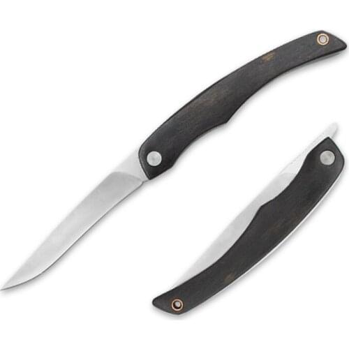 Stainless Steel Japanese Handcrafted Folding Knife Black Wood Handle Pocket Carry Knives Household Kitchen Utility Knife 7.7in