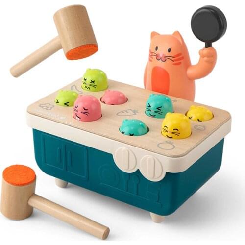 Funny Wooden Hammer Toy Early Education Montessori Pounding Toy Whack A Gopher Toys for Children Christmas Party Game Toys Gifts