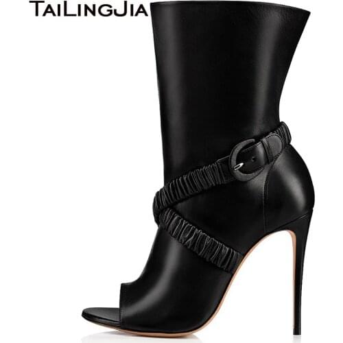 Hot Peep Toe Fashion Black Summer Ankle Boots High Heel Women Shoes Spring Shoes With Buckle Thin Heels Wholesale Free Shipping