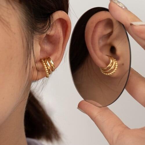 U-Magical Hiphop Multi-layer C Shape Clip Earrings for Women Silver Color Metallic Hollow Out Earring Jewelry Pendientes